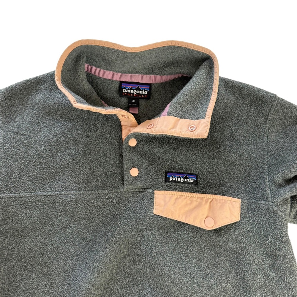 Patagonia Synchilla Snap-T‎ Fleece Pullover Womens XS Grey Peach Trim 25455